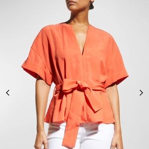 Vince Cuffed Short Sleeve V-Neck Blouse